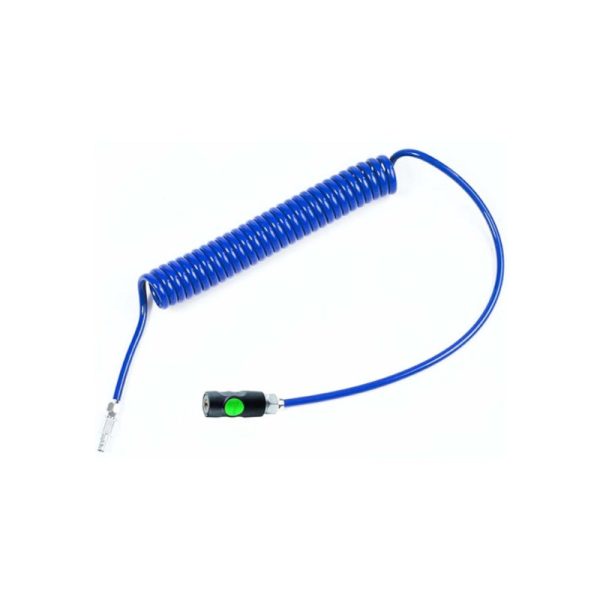 Flowconcept Spiralschlauch für Luft Sicherheitskupplung und Nippel Blau PUR