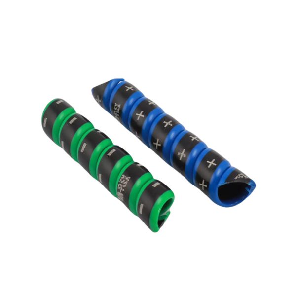 Sb-flex heat shrink tube in blue-green with plus-minus symbol
