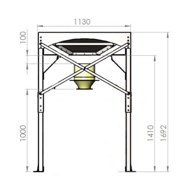Vidbag Modulo SP Funnel discharge station for bigbags. Drawing with measurements