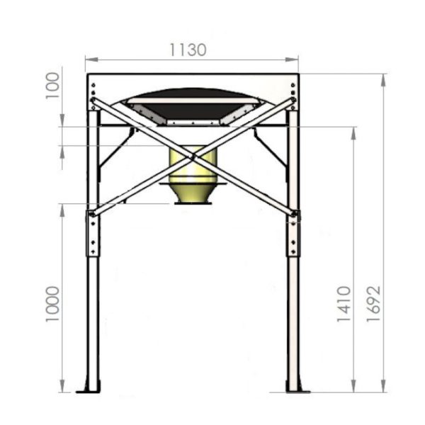 Vidbag Modulo SP Station de déchargement à entonnoir pour bigbags. Dessin avec mesures