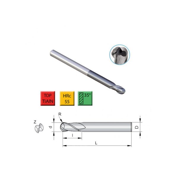 Fræser af hårdmetal med 2 tænder 0,5-4mm (skaftdiameter 4mm).