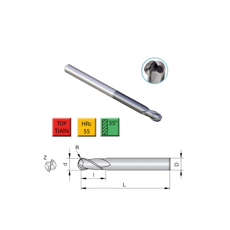Hardmetalen frees 2 tanden 0,5-4mm (schachtdiameter 4mm).