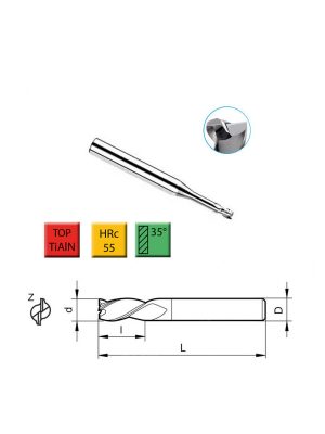 Carbide milling cutter 2 teeth 0,5-5mm