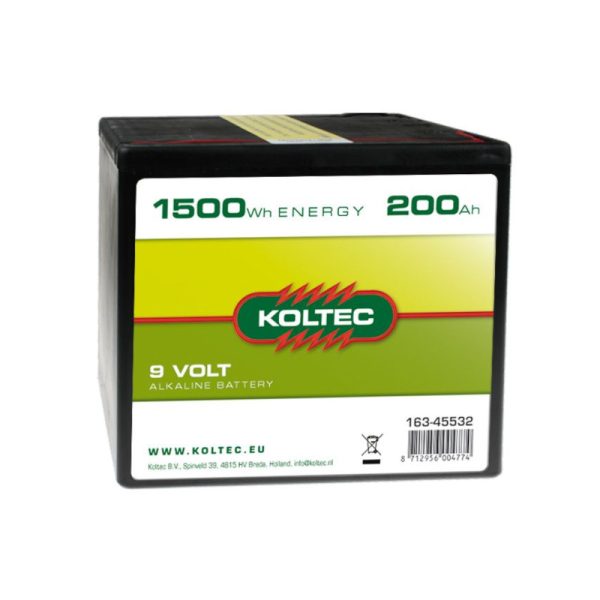 Pila Koltec alcalina de 9 voltios, 1500 Wh, 200 Ah