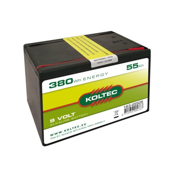 Batería Koltec alcalina de 9 voltios, 380 Wh, 55 Ah