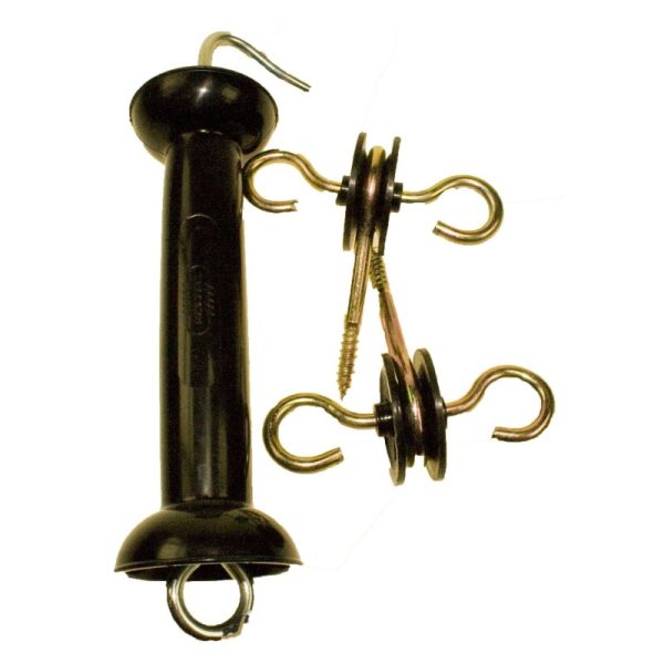 Koltec gate handle with two gate anchors black for electric fence