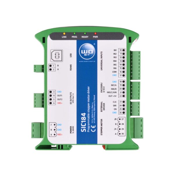WObit SIC184 Programmable stepper motor controller. Terminal overview