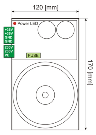 Afmetingen WObit ZN300-L-SS 36V/8A voeding