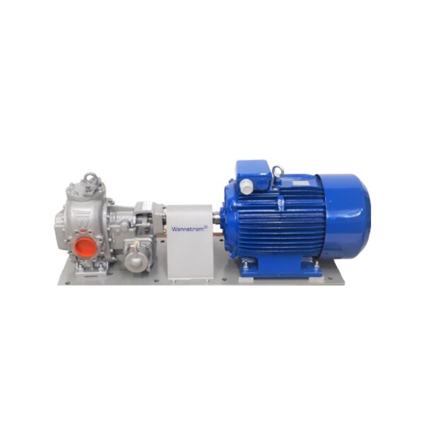 Wennstrom electric motorised gear pump with flowrate of 200-500 l/min with frequency converter to regulate flowrate.