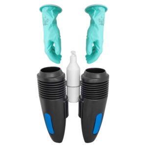 GloVac-hanskat ja sininen Vacuumizer, jossa on desinfiointiaineannostelija.