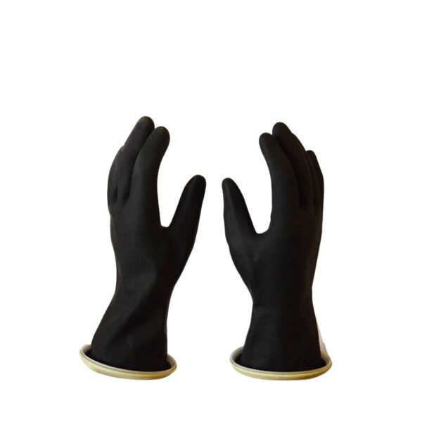 Glovac paar 0,8 mm zwarte latex beschermende handschoenen met druppelstopfunctie
