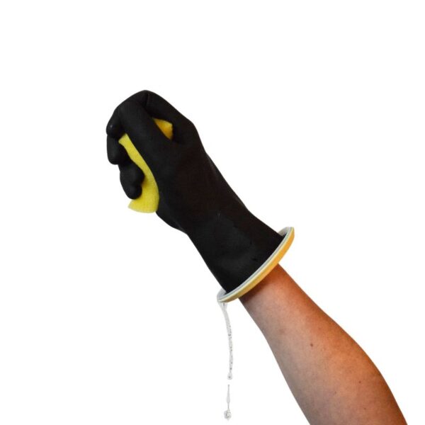 Czarne rękawice lateksowe Glovac 0,8 mm z funkcją zapobiegającą kapaniu
