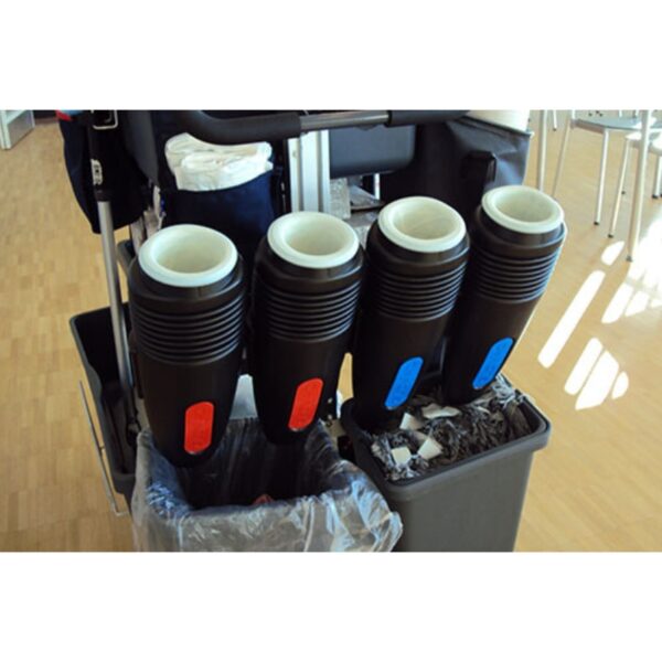 Imagem do conjunto de Vacuumizer duplos GloVac com etiquetas de cor vermelha e azul para limpeza industrial