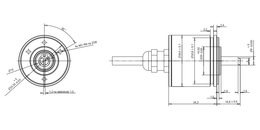 Misure dell'encoder WObit MMA-12-I riportate sul disegno