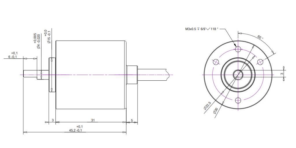 WObit MOK230 encoder measurements shown on drawing