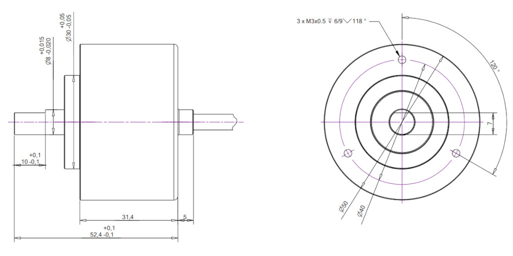 WObit MOK250 encoder measurements shown on drawing