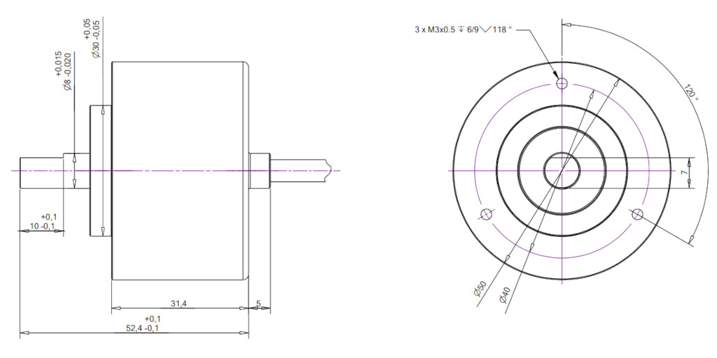 Misure dell'encoder WObit MOK250 indicate a disegno