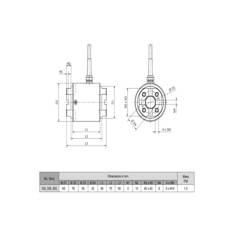EMSYST • EMS300 • 100, 200 or 500 Nm Torque Sensor • MEMIDOS