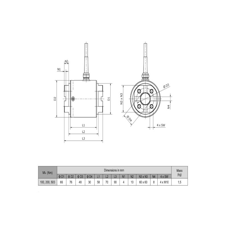 Uma ilustração do sensor de binário EMSYST EMS300 em aço inoxidável