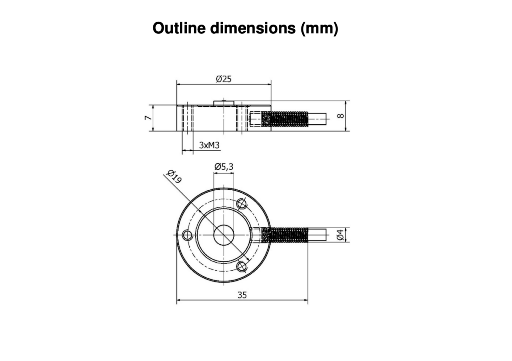 An illustration of EMSYST EMS55 load cell 100N 200N 500N