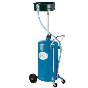 Escorredor de óleos usados móvel: Capacidade de 80L, Altura ajustável (1050-1600mm), Adaptador de drenagem de coroa opcional.