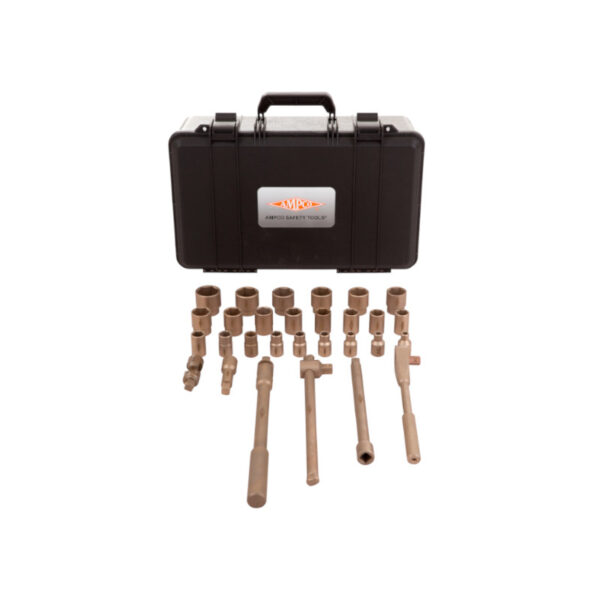 AMPCO Safety Tools socket spanner set 6 point 1/2' drive with 29 parts made in Aluminium bronze (AlBz)