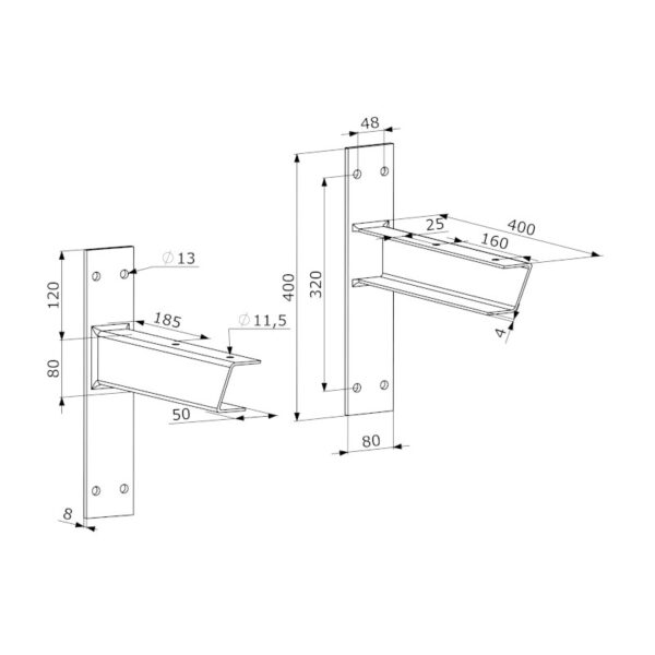 Haase Wall frame for Drinking Trough type AS. Sketch with measurements