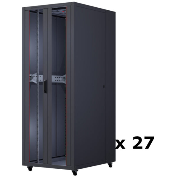 Upcom, Basicline 19" Freistehender Schrank, schwarz, Serverschrank für den Innenbereich, 800x1000, 27 Stück,