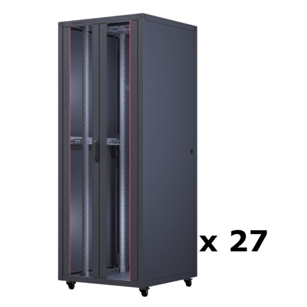 Upcom, Basicline 19" Freistehender Schrank, schwarz, Serverschrank für den Innenbereich, 800x800, 27 Stk,