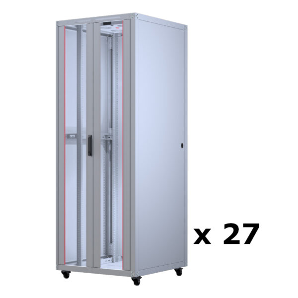 Upcom, Basicline 19" Freistehender Schrank, grau, Serverschrank für den Innenbereich, 800x800, 27 Stk,