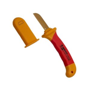 WEDO Coltello per cavi isolato VDE 1000V in acciaio Cr-V, ideale per elettricisti e professionisti dell'edilizia, che garantisce sicurezza e precisione.