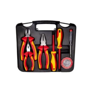 WEDO Conjunto de ferramentas isoladas VDE 1000V, 7 peças, para trabalhos eléctricos seguros, inclui alicates, chaves de fendas e verificador de tensão.