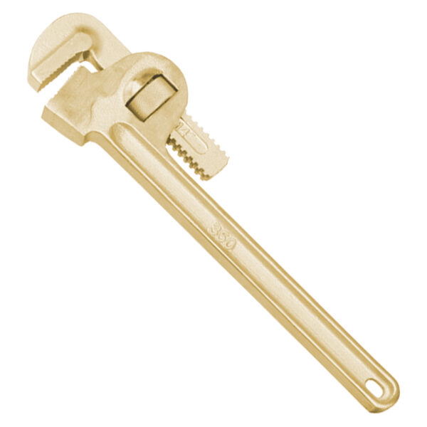 Llave para tubos WEDO, bronce de aluminio, antichispa, certificación BAM ATEX, herramienta profesional, duradera, diseño ergonómico.