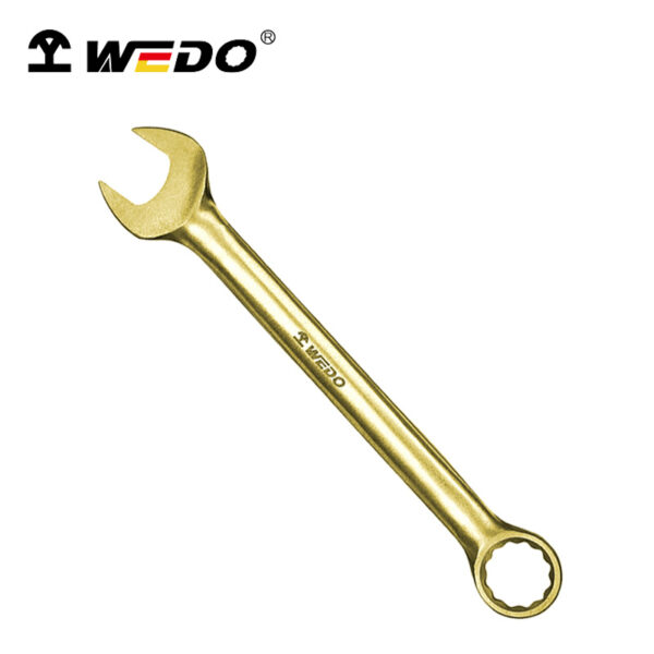 Cheie din aluminiu lustruit din bronz lucios WEDO, fără scântei, certificată BAM ATEX pentru siguranță și precizie profesională.