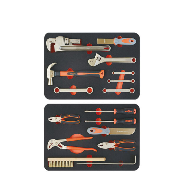 Set di utensili antiscintilla WEDO da 16 pezzi, certificato BAM ATEX, bronzo alluminio, ideale per l'industria petrolchimica e mineraria.