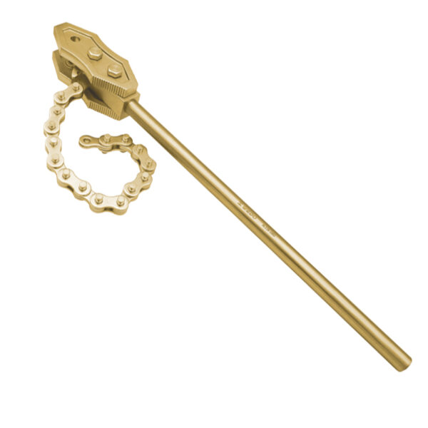 Cheie cu lanț WEDO, aluminiu bronz, fără scântei, certificat BAM ATEX, instrument profesional pentru zone periculoase.