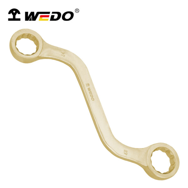 Llave de doble extremo de bronce y aluminio WEDO, antichispas, resistente a la corrosión, certificada BAM ATEX para uso profesional.