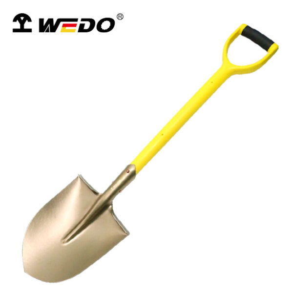 Lopată cu vârf rotund WEDO de înaltă calitate, bronz din aluminiu, fără scântei, certificat BAM ATEX pentru siguranță profesională.