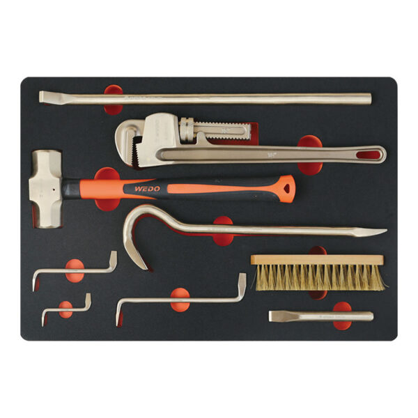 WEDO 36-piece non-sparking tool set ensures safe use in explosive environments, ideal for petrochemical industries.