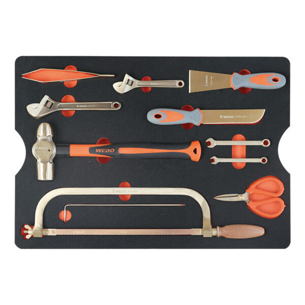 Non-sparking tool set made from durable aluminum bronze, ideal for hazardous environments and explosive atmospheres.