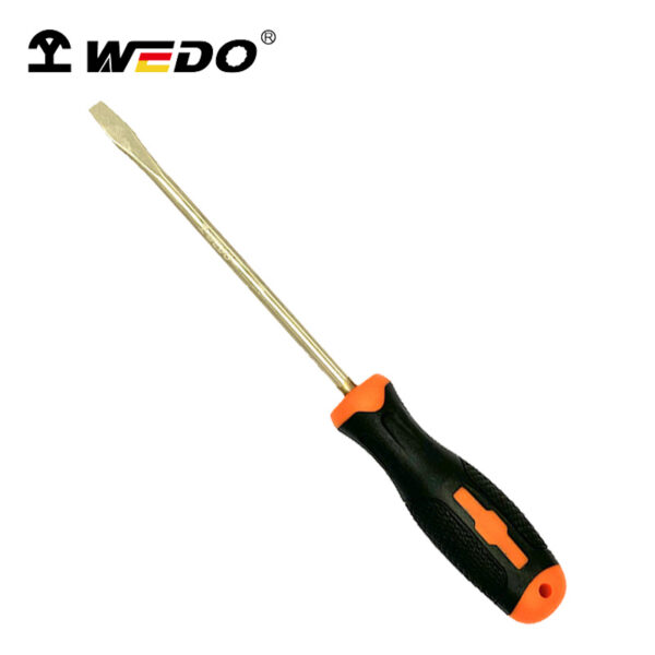Υψηλής ποιότητας κατσαβίδι με σχισμές WEDO, μπρούντζος αλουμινίου, χωρίς σπινθήρες, πιστοποιημένο κατά BAM ATEX για ασφαλή βιομηχανική χρήση.