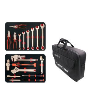 WEDO 17 pcs non-sparking tool set, BAM ATEX certified, beryllium copper, ideal for petrochemical and mining industries.
