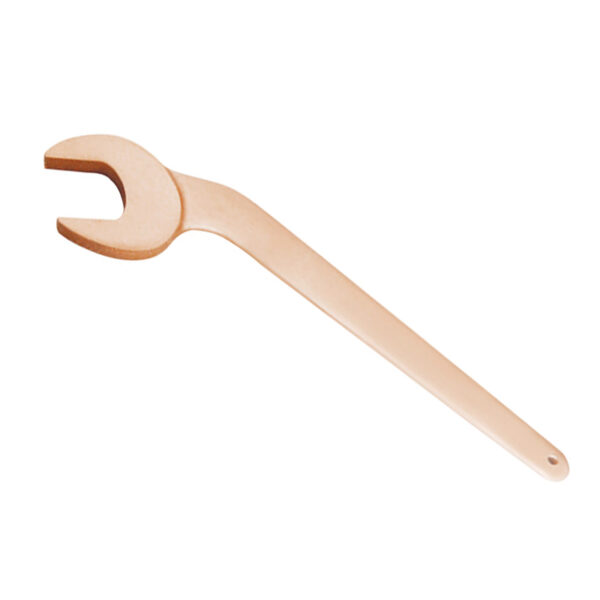 Llave abierta antichispas WEDO, curva de 45 grados, cobre berilio, certificación BAM ATEX, herramienta profesional.