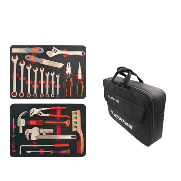 WEDO 20 pcs non-sparking tool set, BAM ATEX certified, beryllium copper, ideal for petrochemical and mining industries.