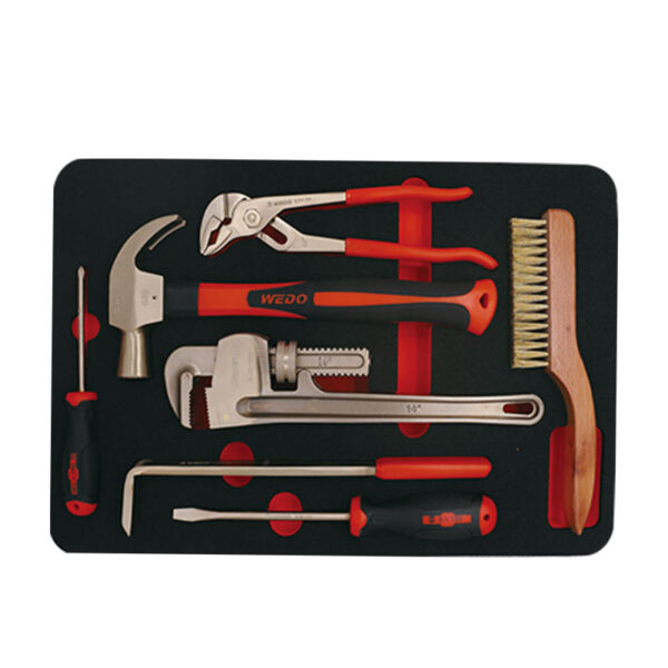WEDO non-sparking tool set ensures safe use in explosive environments, ideal for petrochemical and mining industries.