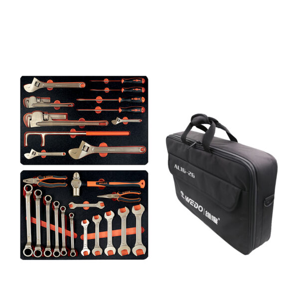 WEDO 26 pcs non-sparking tool set, BAM ATEX certified, beryllium copper, ideal for petrochemical and mining industries.