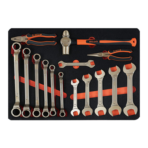 WEDO 26-piece non-sparking tool set ensures safe use in explosive environments, ideal for petrochemical industries.