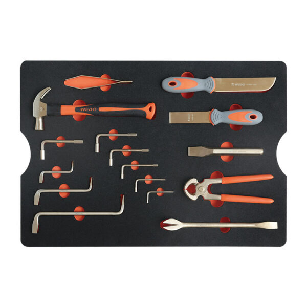 L’ensemble d’outils anti-étincelles WEDO de 40 pièces garantit une utilisation en toute sécurité dans des environnements explosifs, idéal pour les industries pétrochimiques.