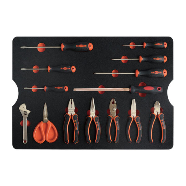 Ensemble d’outils anti-étincelles en cuivre béryllium durable, idéal pour les environnements dangereux et une sécurité maximale.