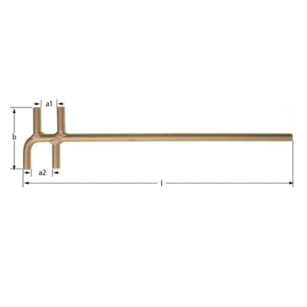 AMPCO Safety Tools chave de roda de válvula, sem faísca, tipo F duplo, ideal para ambientes perigosos e equipamentos sensíveis.